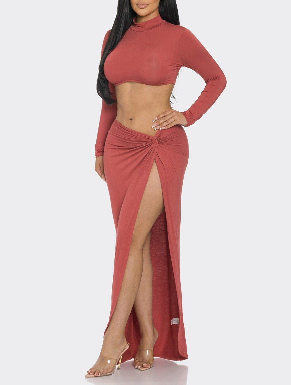 Nock Neck Top and Long Skirt Set