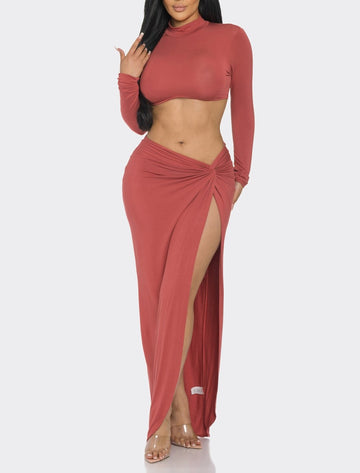 Nock Neck Top and Long Skirt Set