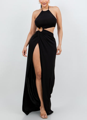 One Side Open Cut-Out Dress With Trim Detail Maxi Dress