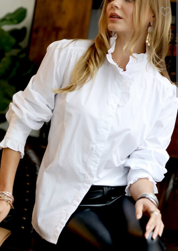 Ruffle-neck Cotton Poplin Blouse