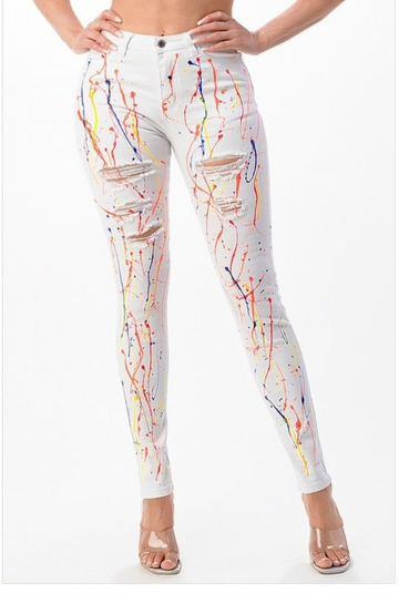 Knife Hand Painting Skinny Denim