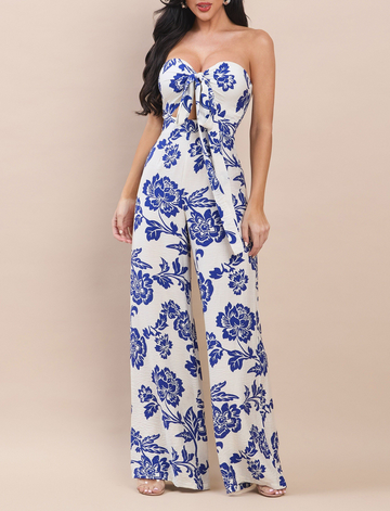 Printed Halter Bra Top Jumpsuit