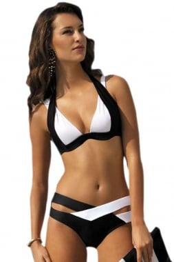 Black And White Color Block Push Up Bikini