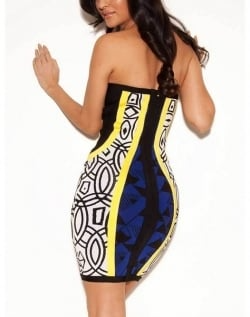 Individual Print Strapless Bandage Dress