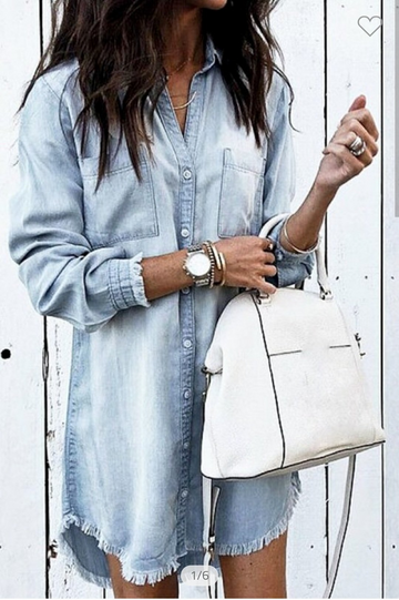Distressed Button Down Denim Shirt Dress