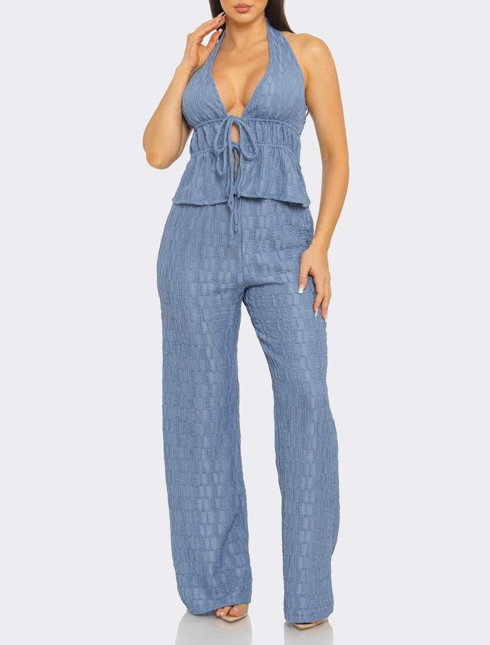 Abstract Textured Halter Neck Top