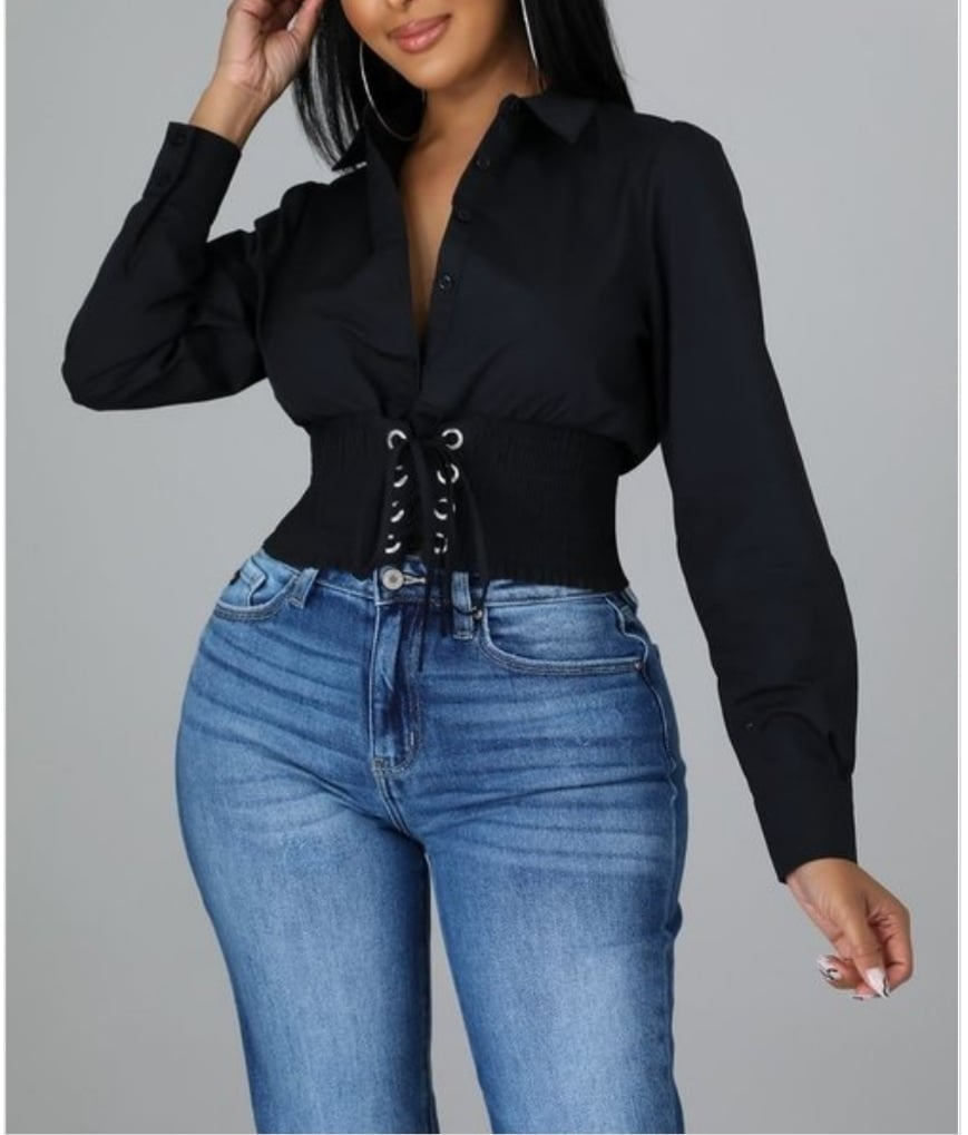 Black lace-Up front Shirt