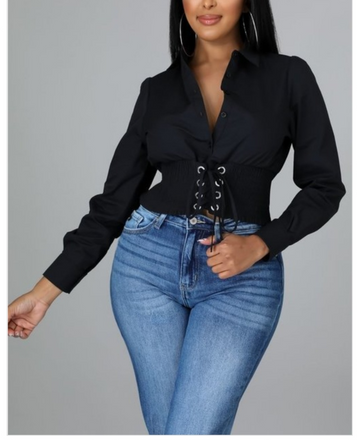 Black lace-Up front Shirt