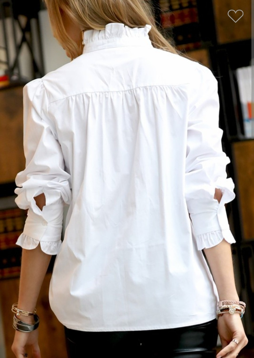 Ruffle-neck Cotton Poplin Blouse