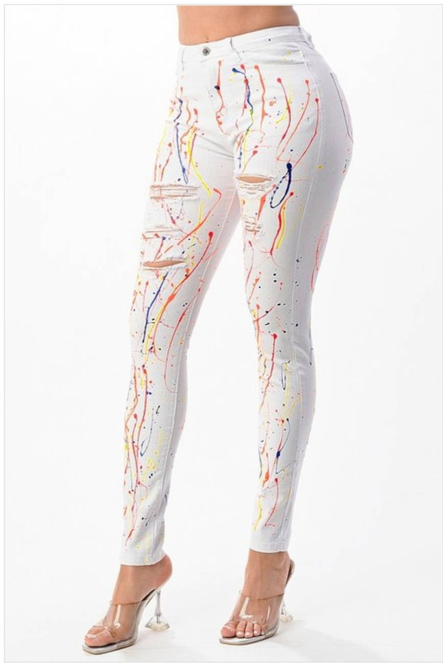 Knife Hand Painting Skinny Denim