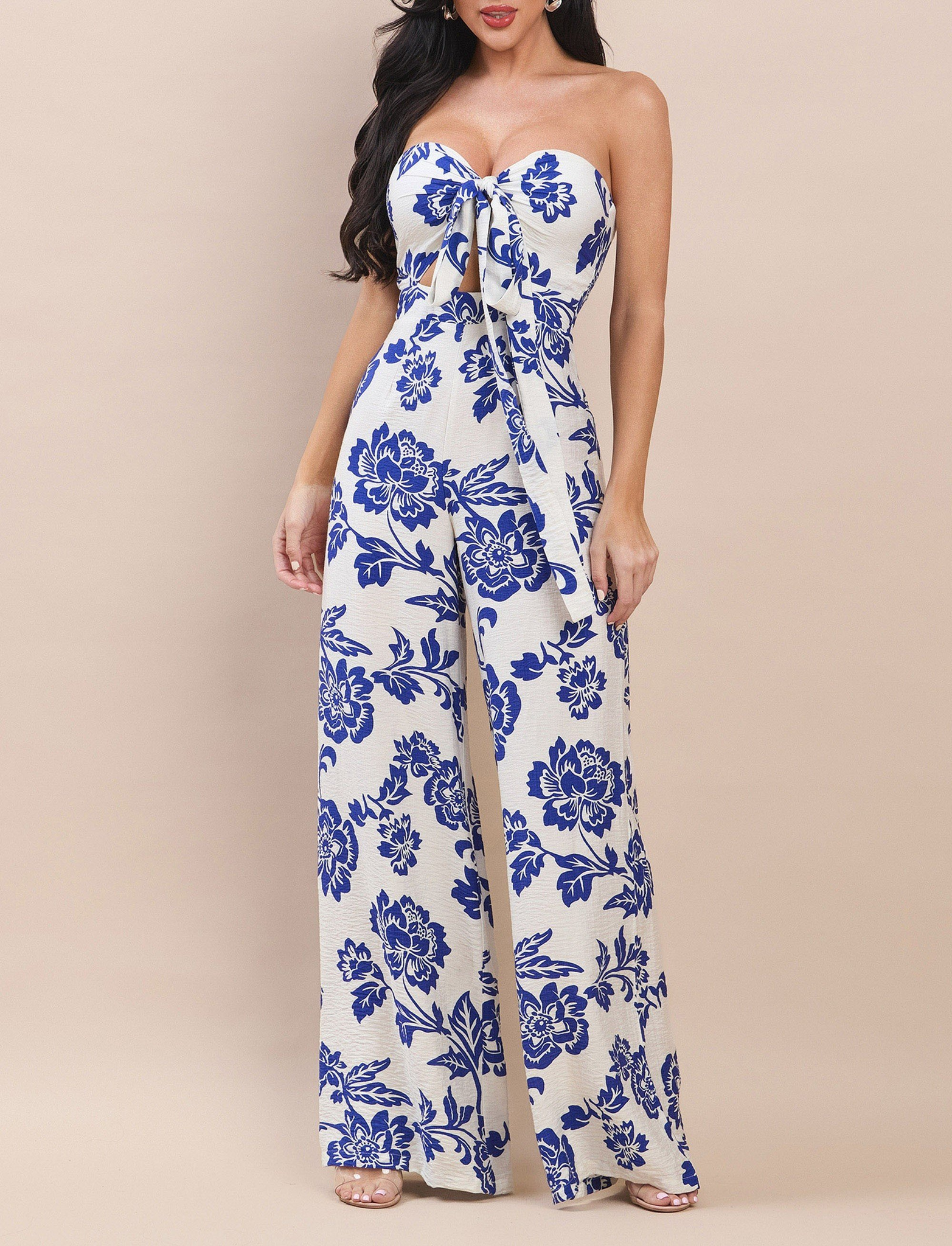 Printed Halter Bra Top Jumpsuit