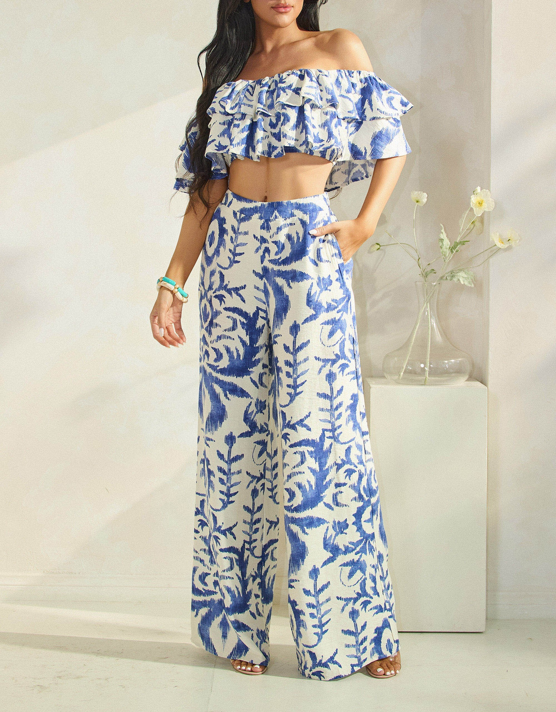 Printed Linen Pants Set
