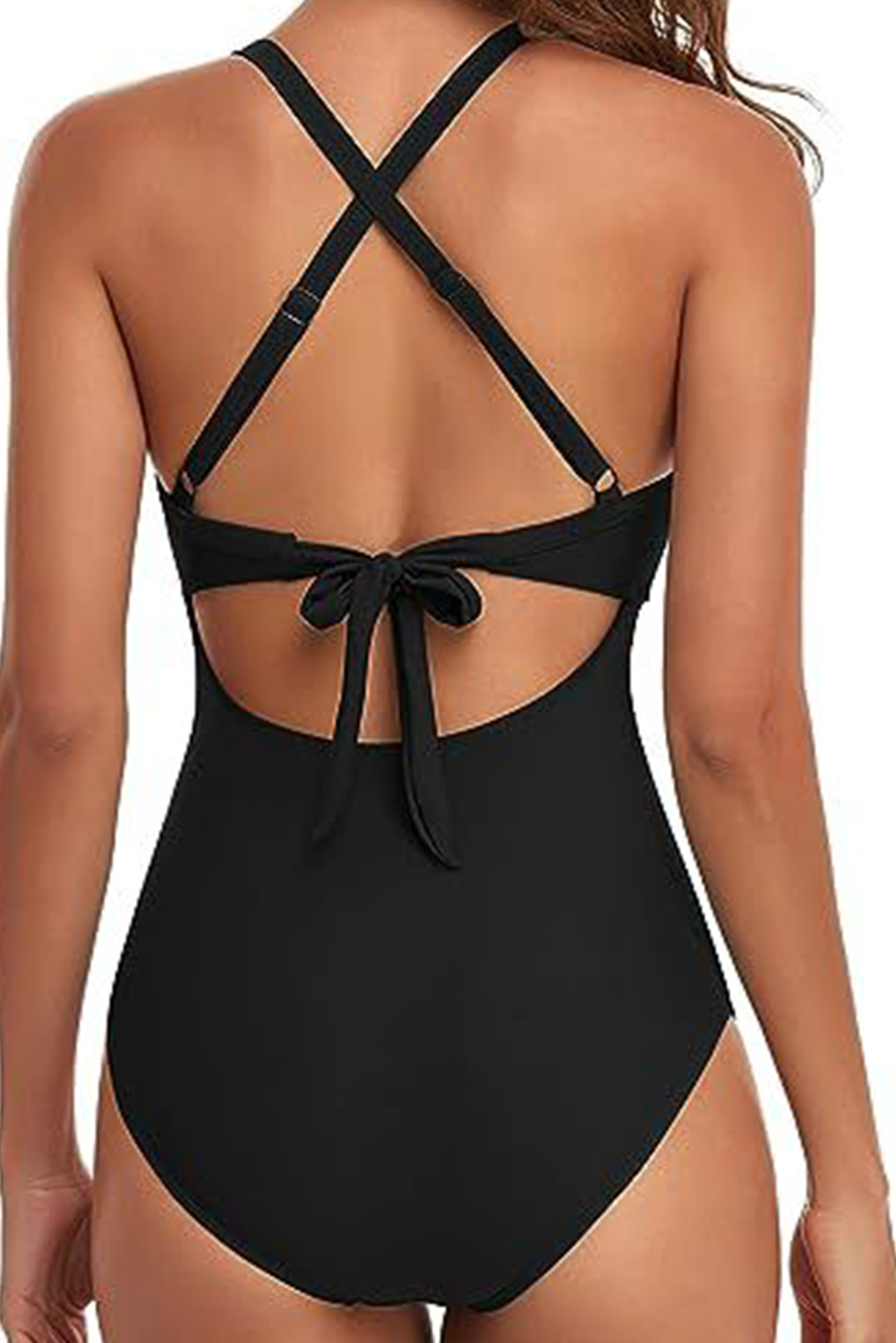 Black Two Tone Cross Cutout Backless Monokini