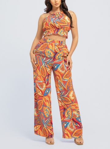Tropical Print Halter Top Pants Set