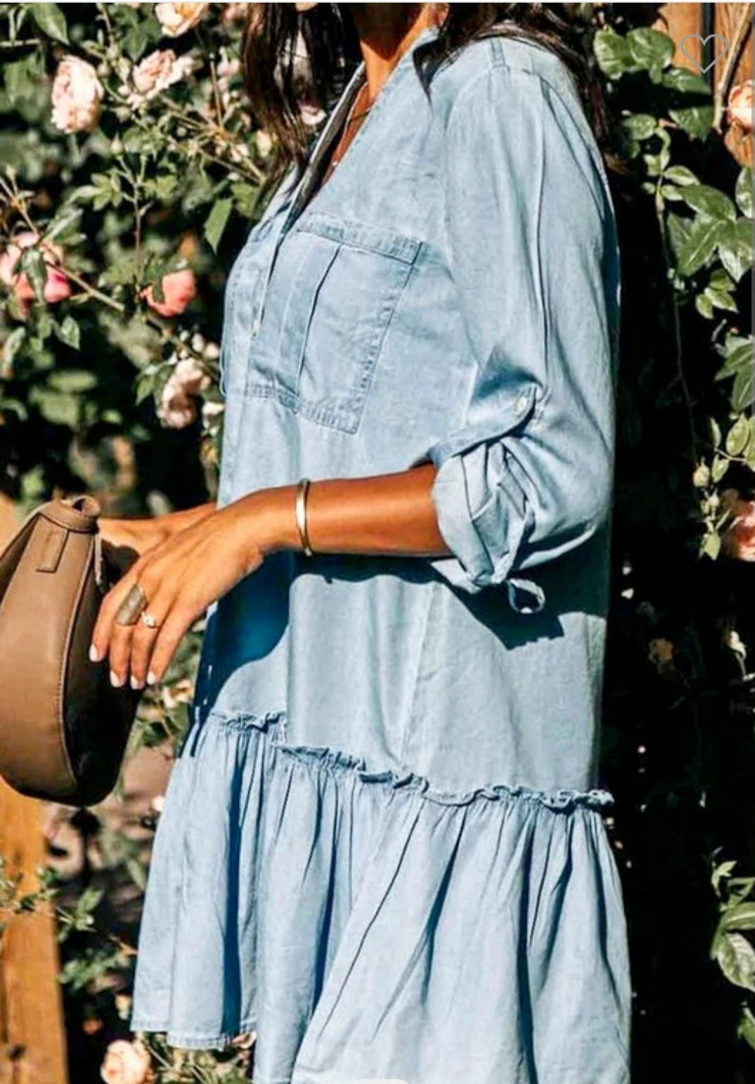 Rolled Sleeve Washed Out Button Down Dress