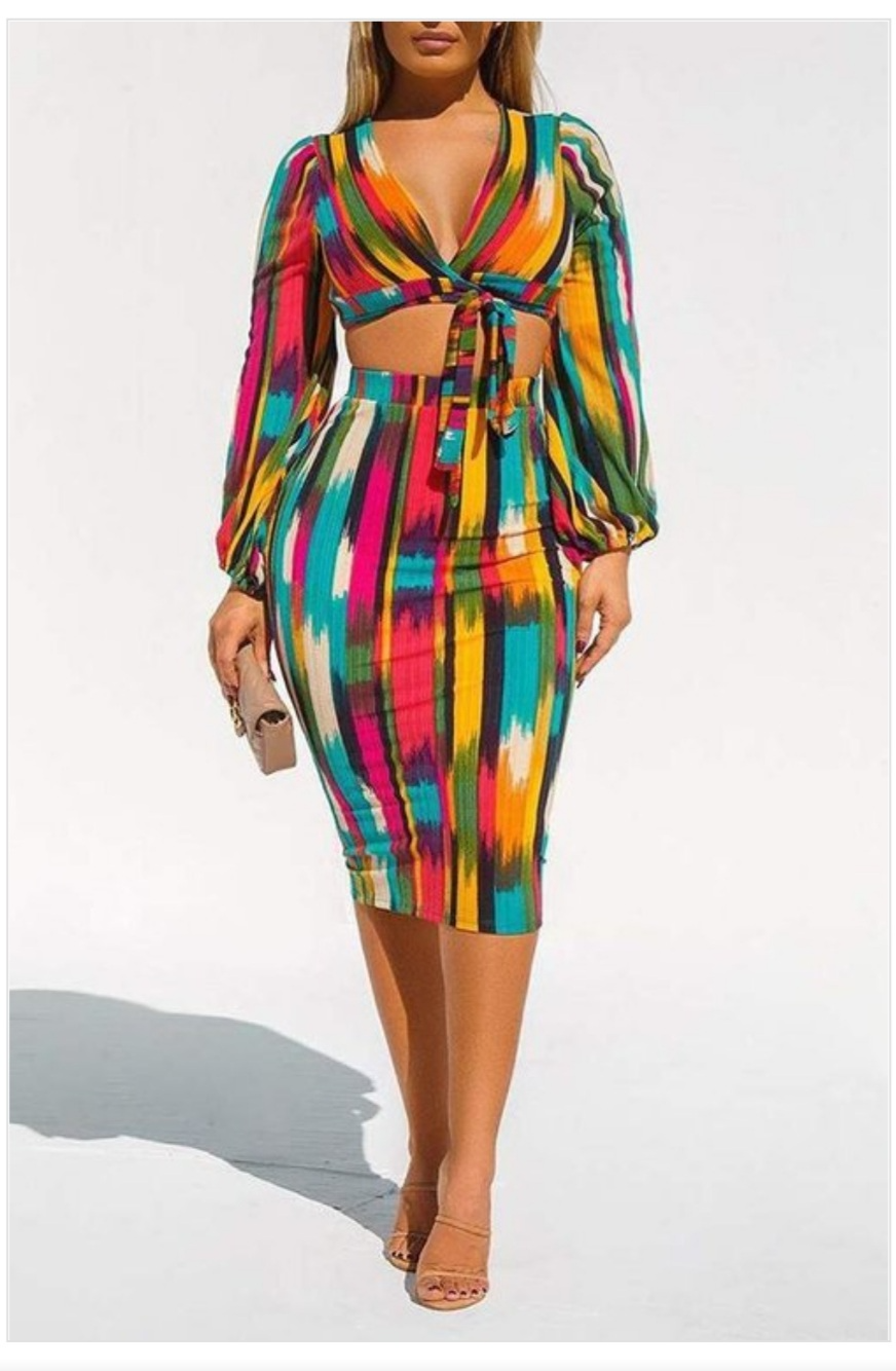 Knotted Design Graphic Print Skirt Suit